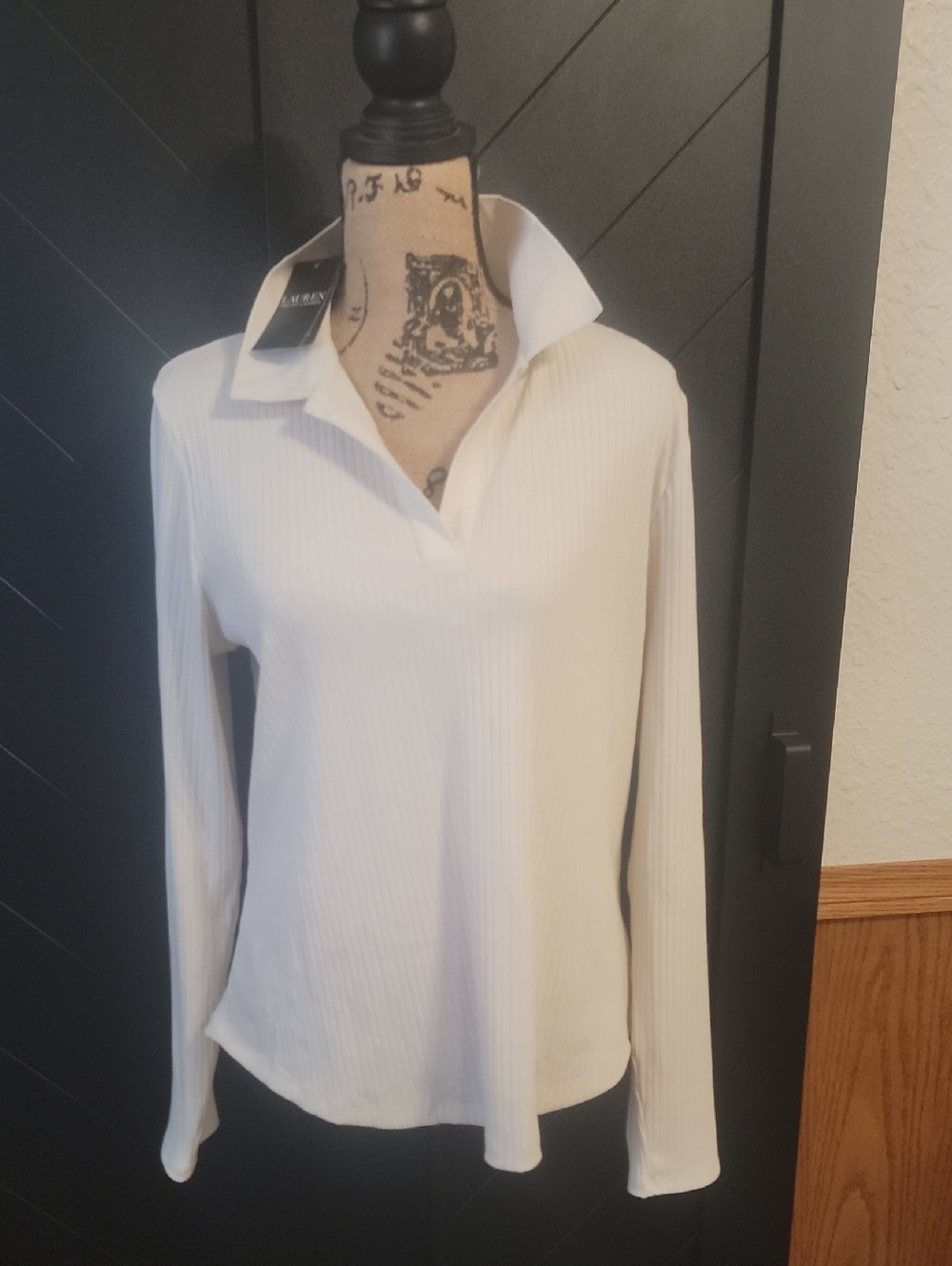 Ralph Lauren Cream Ribbed Long-Sleeve Button-Down Polo NWT  XL